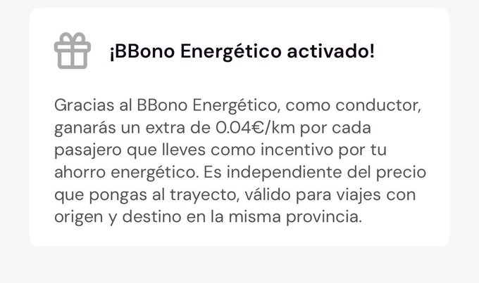 Pantalla BBono Energético activado en TRIBBU