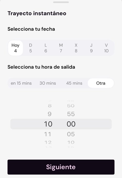 Selecciona fecha y hora de salida del trayecto en TRIBBU