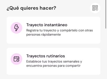 Pantalla principal TRIBBU: Trayecto instantáneo o Trayectos rutinarios
