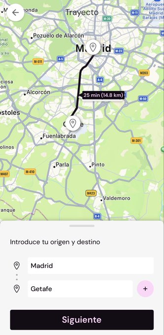Introduce origen y destino del trayecto en TRIBBU — ejemplo Madrid a Getafe