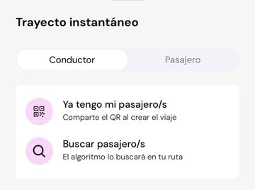 Selección conductor o pasajero, ya tengo pasajeros o buscar