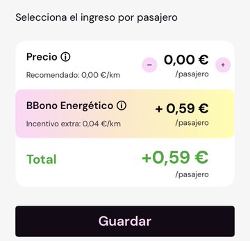 Selecciona ingreso por pasajero: precio 0€ + BBono 0,59€ = total 0,59€