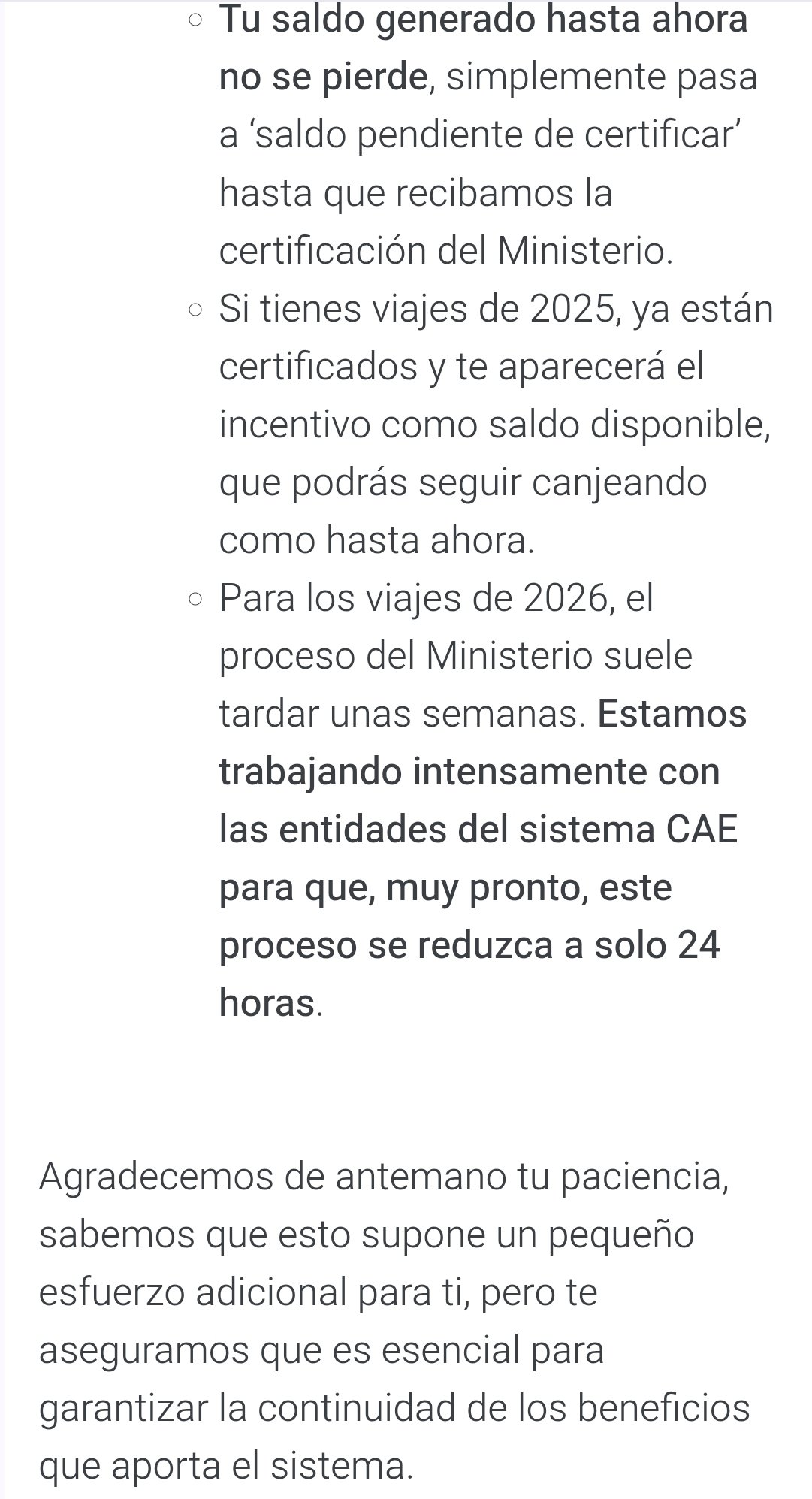 Ciclogreen saldo pendiente de certificar y plazos Ministerio